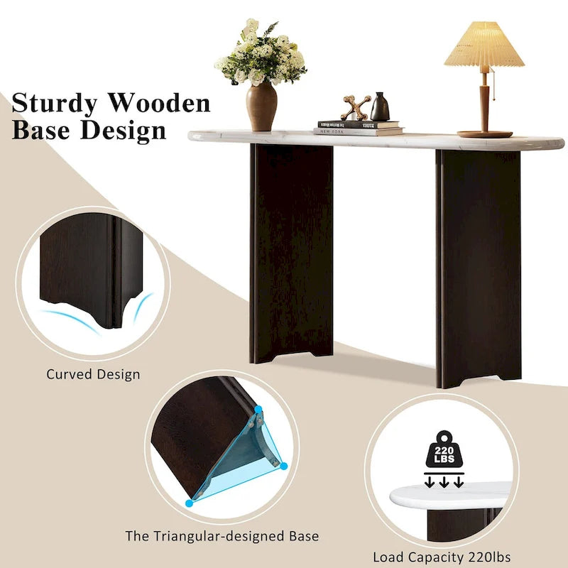 Console d'entrée, table avec plateau ovale en faux marbre pour l'entrée