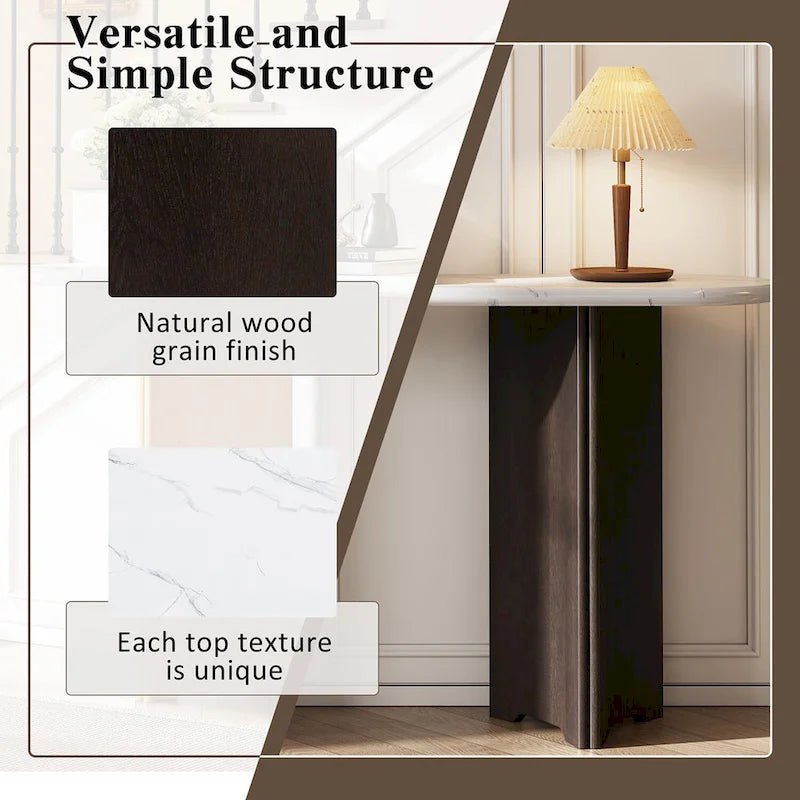 Console d'entrée, table avec plateau ovale en faux marbre pour l'entrée