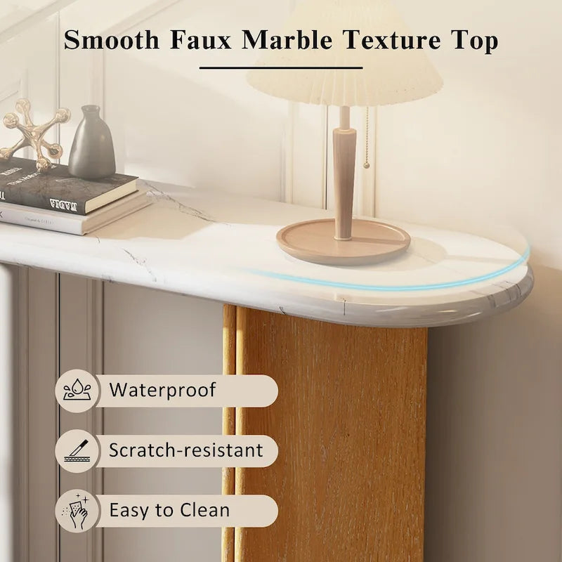 Console d'entrée, table avec plateau ovale en faux marbre pour l'entrée