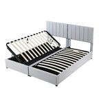 Lit coffre King Size avec tête de lit et rangement sous le lit, lit plateforme rembourré avec système de rangement hydraulique
