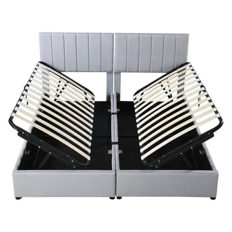 Lit coffre King Size avec tête de lit et rangement sous le lit, lit plateforme rembourré avec système de rangement hydraulique