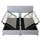 Lit coffre King Size avec tête de lit et rangement sous le lit, lit plateforme rembourré avec système de rangement hydraulique