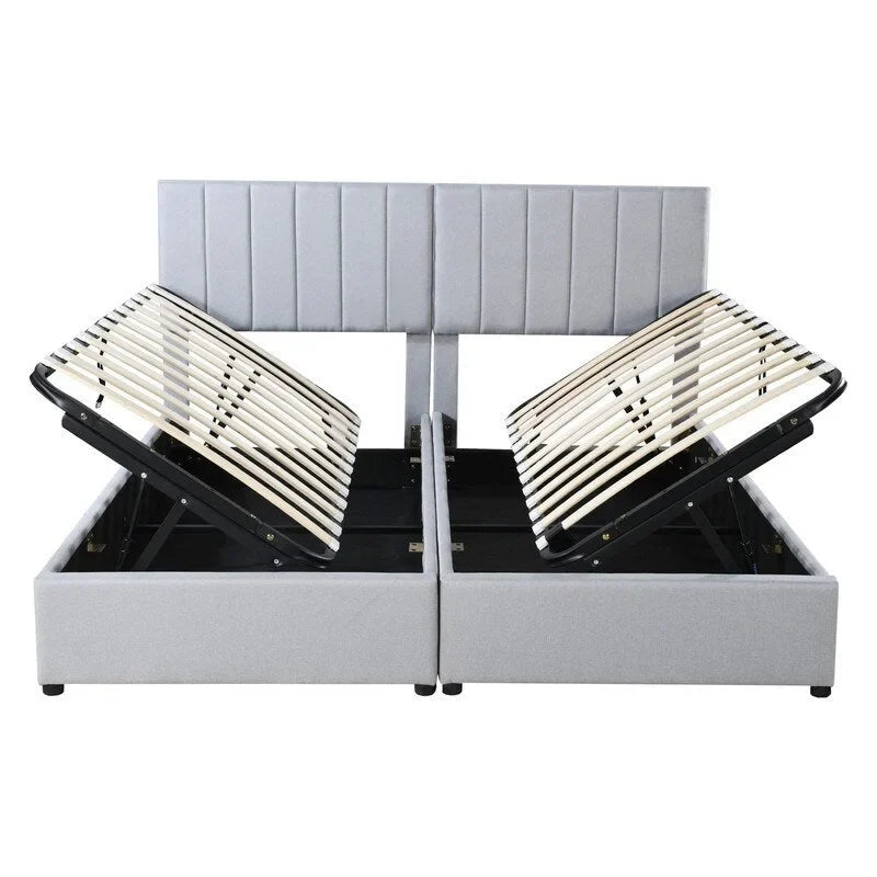 Lit coffre King Size avec tête de lit et rangement sous le lit, lit plateforme rembourré avec système de rangement hydraulique