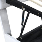 Lit coffre King Size avec tête de lit et rangement sous le lit, lit plateforme rembourré avec système de rangement hydraulique