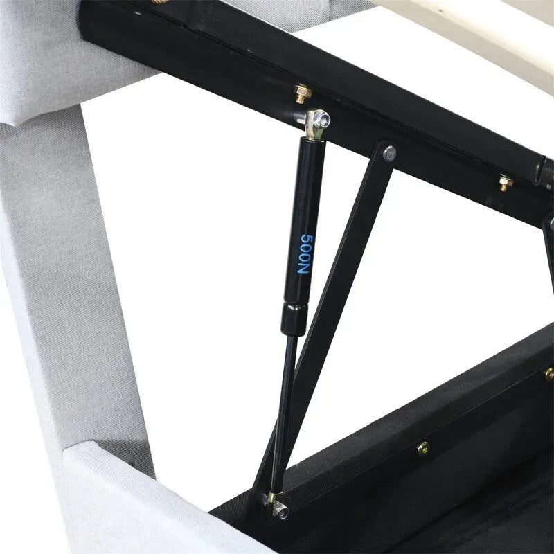 Lit coffre King Size avec tête de lit et rangement sous le lit, lit plateforme rembourré avec système de rangement hydraulique