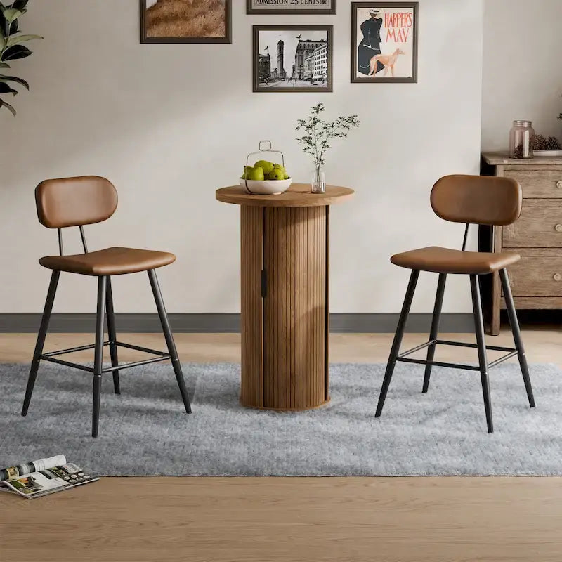 Petite table de salle à manger Tambour avec étagère de rangement à trois niveaux, table de bar ronde de 91 cm de haut - Non disponible