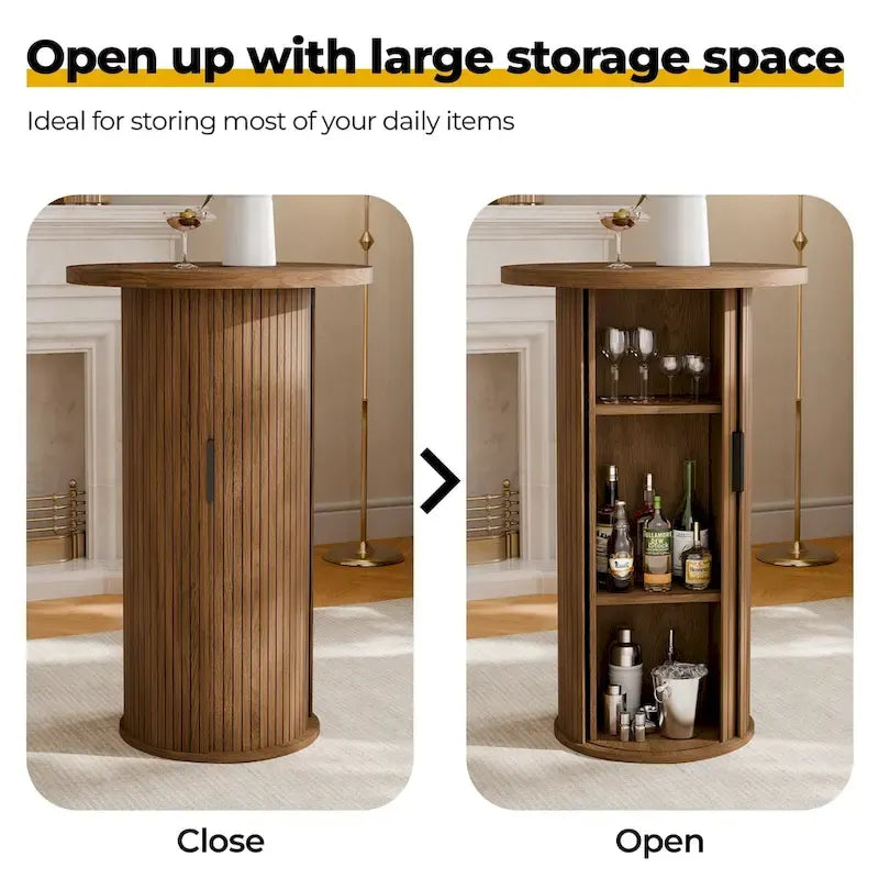 Petite table de salle à manger Tambour avec étagère de rangement à trois niveaux, table de bar ronde de 91 cm de haut - Non disponible