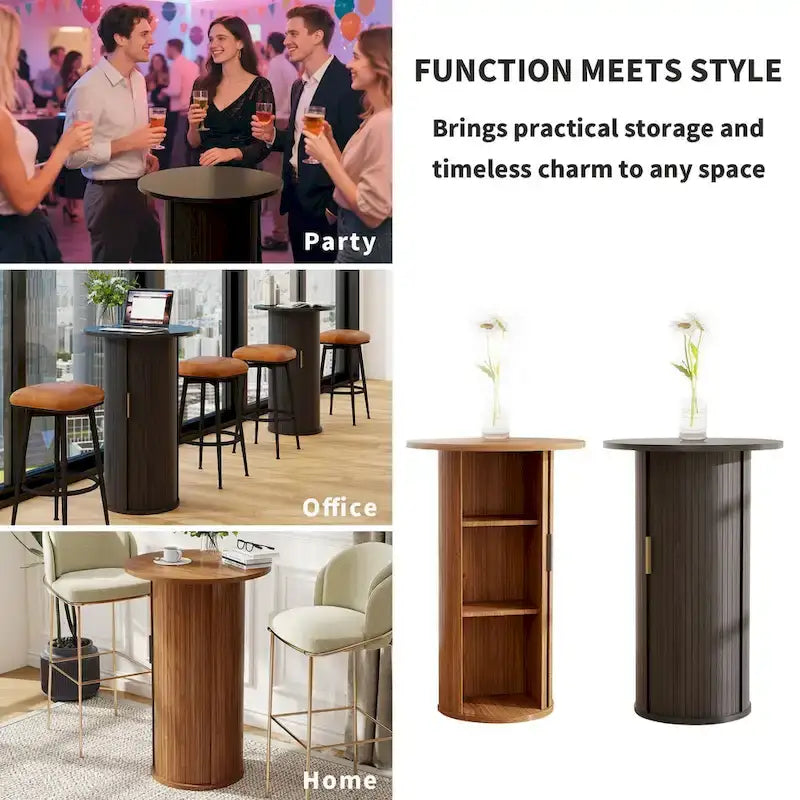 Petite table de salle à manger Tambour avec étagère de rangement à trois niveaux, table de bar ronde de 91 cm de haut - Non disponible