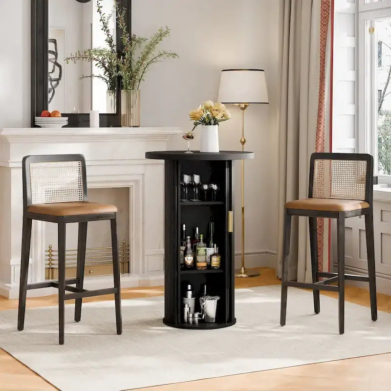 Petite table de salle à manger Tambour avec étagère de rangement à trois niveaux, table de bar ronde de 91 cm de haut - Non disponible