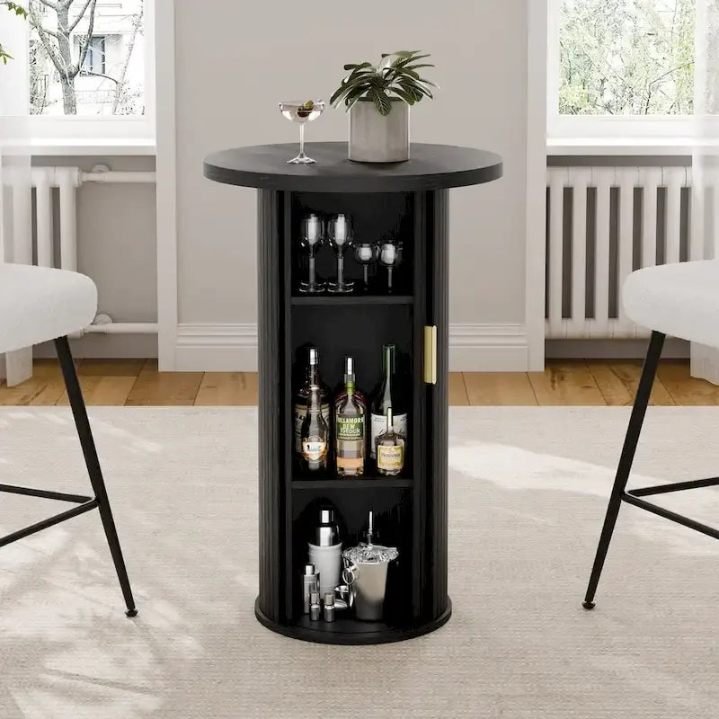 Petite table de salle à manger Tambour avec étagère de rangement à trois niveaux, table de bar ronde de 91 cm de haut - Non disponible