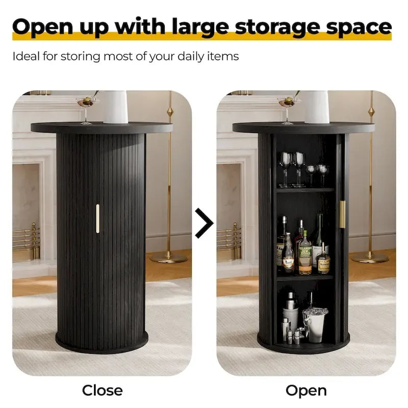 Petite table de salle à manger Tambour avec étagère de rangement à trois niveaux, table de bar ronde de 91 cm de haut - Non disponible