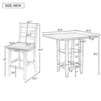 Ensemble de salle à manger 5 pièces en bois, hauteur comptoir, avec table de bar, chaises rembourrées et étagères de rangement pour la cuisine.