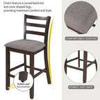 Ensemble de salle à manger 5 pièces en bois, hauteur comptoir, avec table de bar, chaises rembourrées et étagères de rangement pour la cuisine.