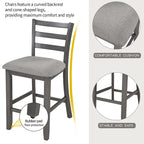 Ensemble de salle à manger 5 pièces en bois, hauteur comptoir, avec table de bar, chaises rembourrées et étagères de rangement pour la cuisine.