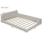 Lit plateforme rembourré avec 2 lampes de lecture intégrées, cadre de lit Queen Size en PU, lit au sol avec tête de lit capitonnée.