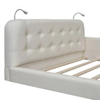 Lit plateforme rembourré avec 2 lampes de lecture intégrées, cadre de lit Queen Size en PU, lit au sol avec tête de lit capitonnée.
