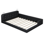 Lit plateforme rembourré avec 2 lampes de lecture intégrées, cadre de lit Queen Size en PU, lit au sol avec tête de lit capitonnée.