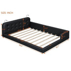Lit plateforme rembourré avec 2 lampes de lecture intégrées, cadre de lit Queen Size en PU, lit au sol avec tête de lit capitonnée.