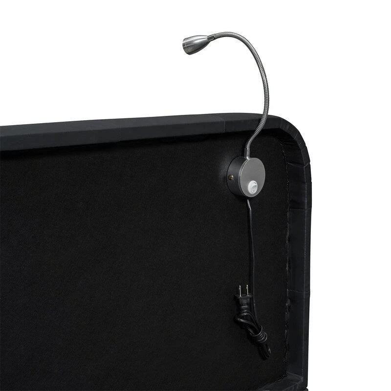 Lit plateforme rembourré avec 2 lampes de lecture intégrées, cadre de lit Queen Size en PU, lit au sol avec tête de lit capitonnée.