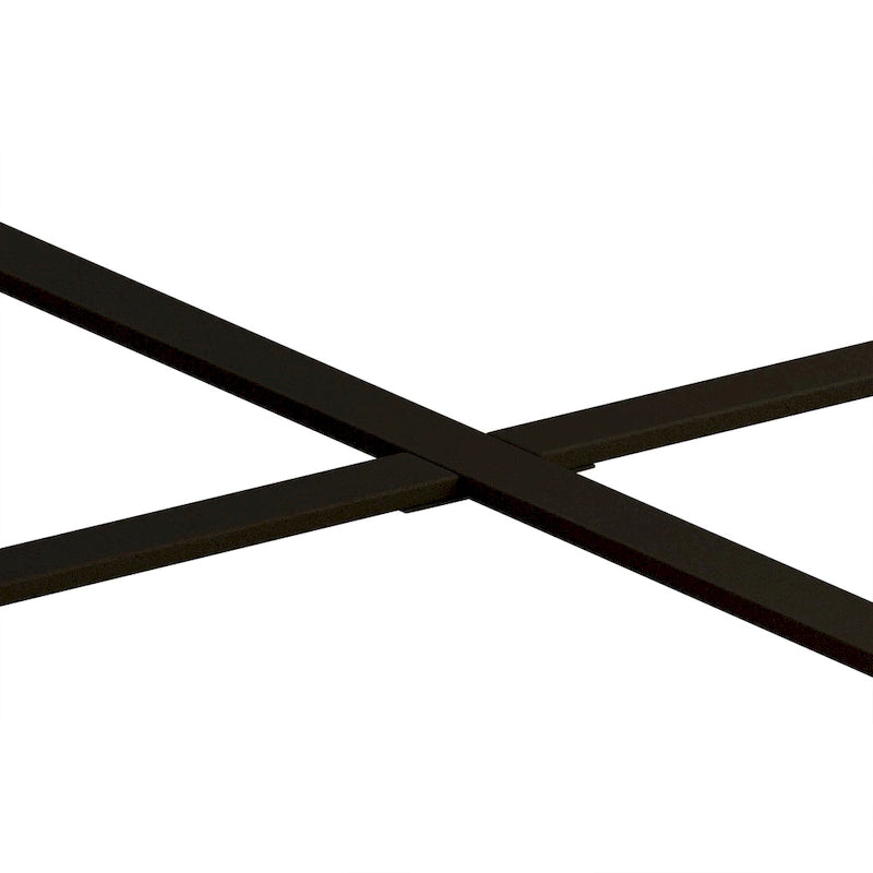 Table basse ronde moderne rétro avec plateau en bois de sapin et piètement croisé noir, idéale pour le salon.