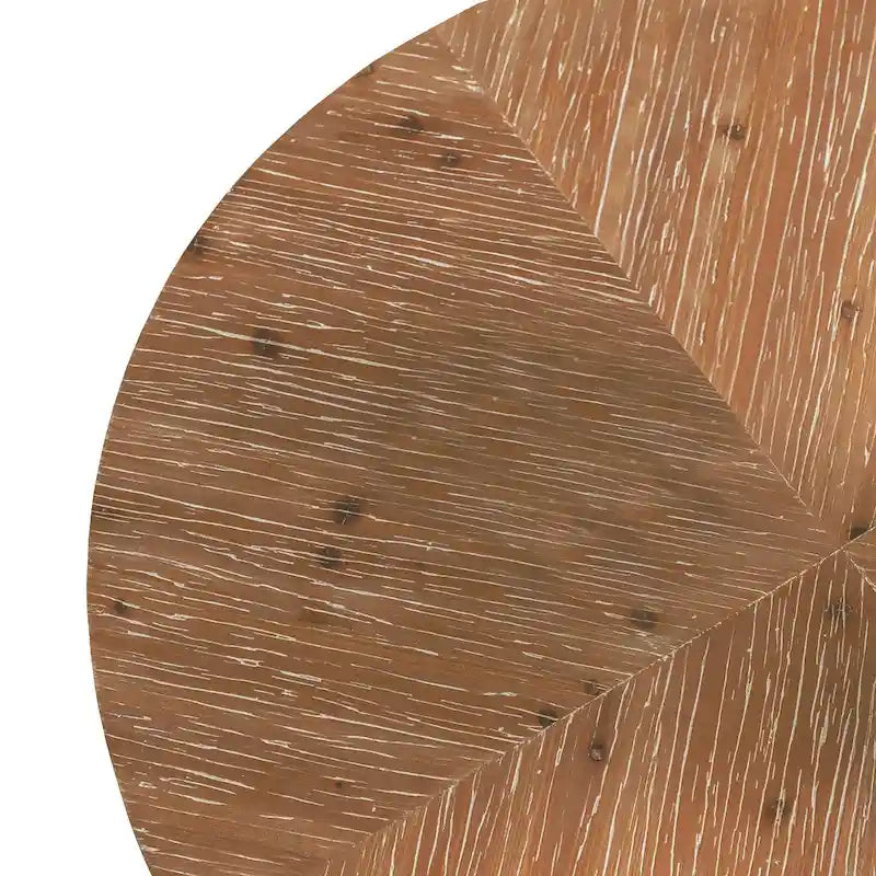 Table basse ronde moderne rétro avec plateau en bois de sapin et piètement croisé noir, idéale pour le salon.