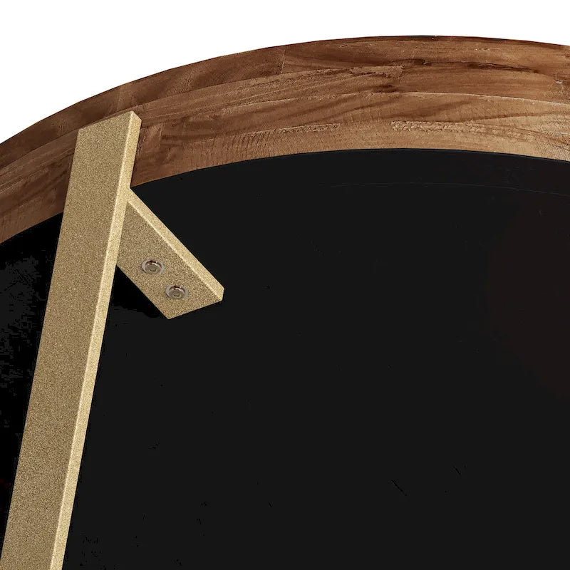Table basse ronde moderne rétro avec plateau en bois de sapin et piètement croisé noir, idéale pour le salon.