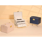 Boîte à bijoux à 3 niveaux pour femme, étui de rangement en cuir PU avec tiroir et plateau amovible.