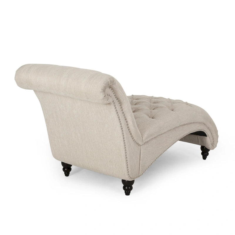 Chaise longue Curb, 162,5 cm, capitonnage à boutons en losanges, tissu beige