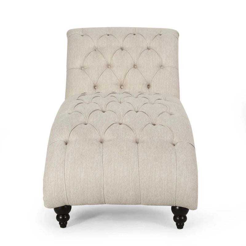 Chaise longue Curb, 162,5 cm, capitonnage à boutons en losanges, tissu beige