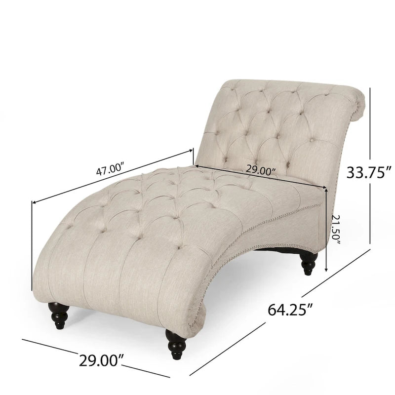 Chaise longue Curb, 162,5 cm, capitonnage à boutons en losanges, tissu beige