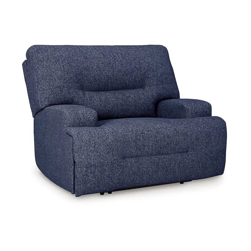 Fauteuil inclinable électrique Marissa à assise large, en polyester bleu marine doux