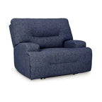 Fauteuil inclinable électrique Marissa à assise large, en polyester bleu marine doux