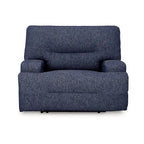 Fauteuil inclinable électrique Marissa à assise large, en polyester bleu marine doux