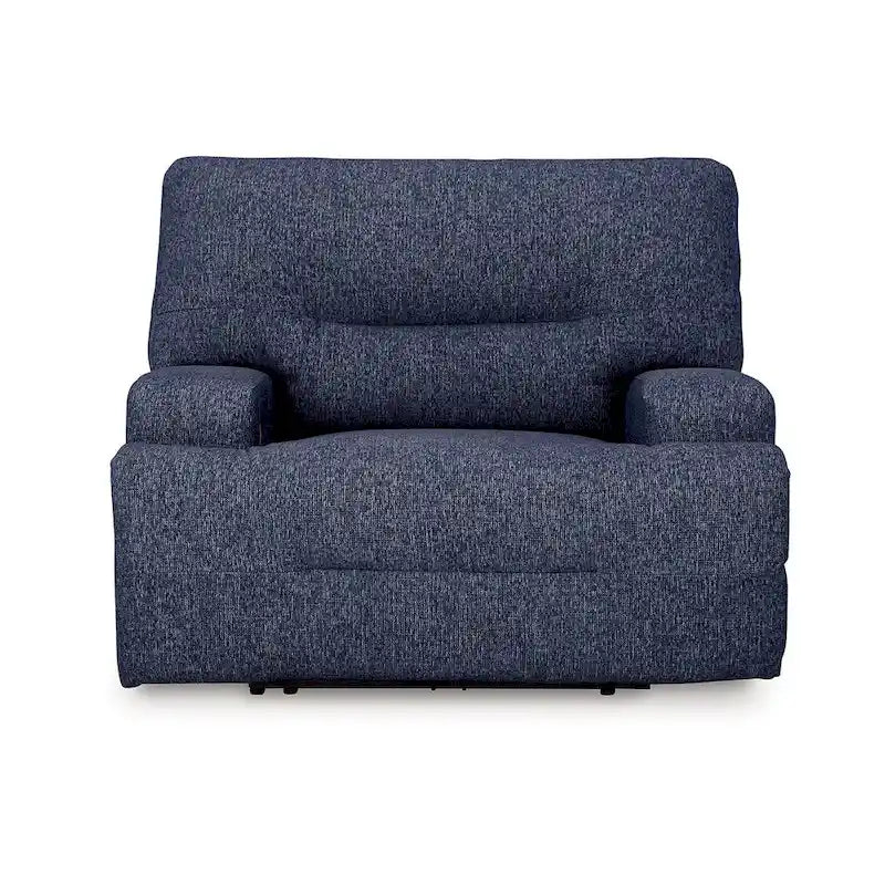 Fauteuil inclinable électrique Marissa à assise large, en polyester bleu marine doux