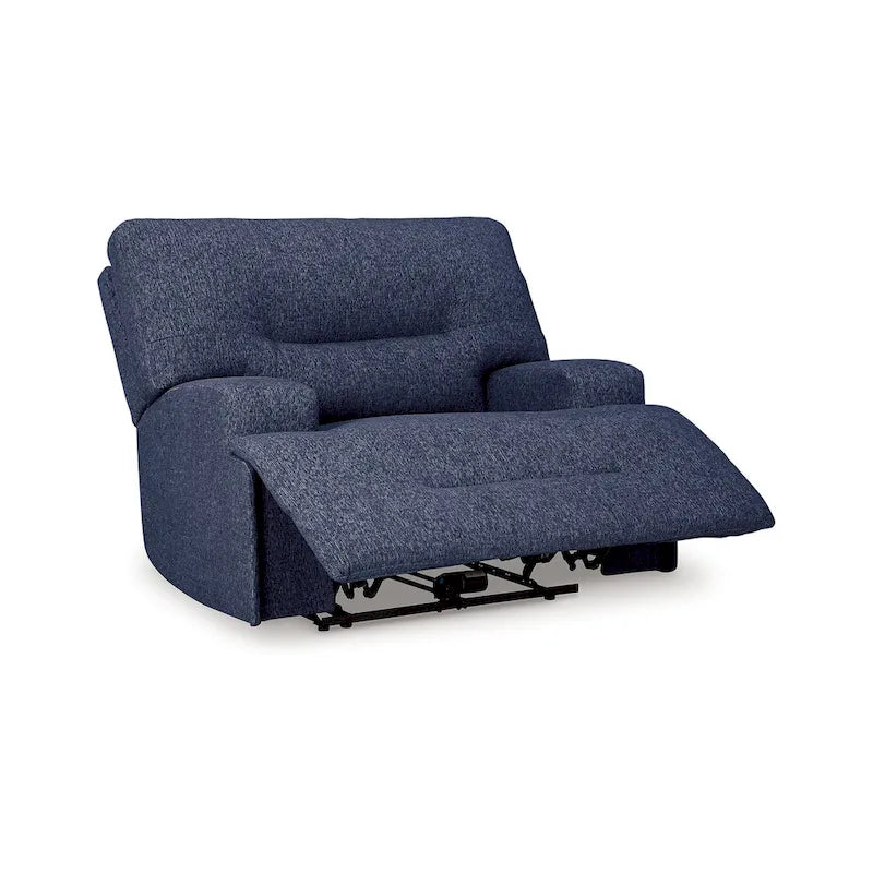 Fauteuil inclinable électrique Marissa à assise large, en polyester bleu marine doux