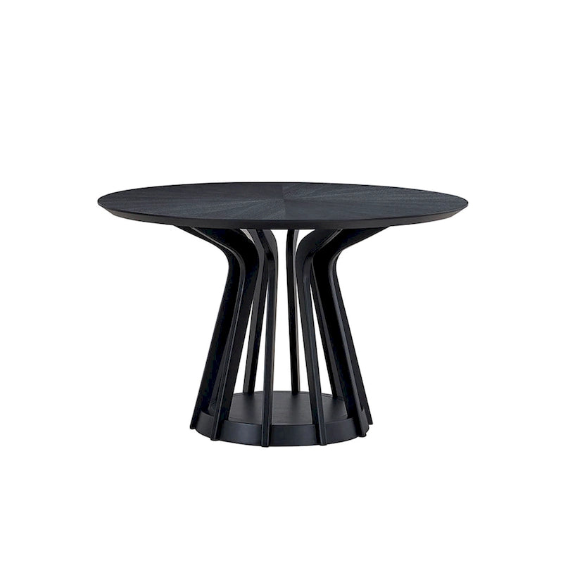 Ensemble de salle à manger 5 pièces en bois massif, ensemble de meubles de cuisine ronds avec table de cuisine à pied central en bois et 4 chaises rembourrées