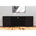Meuble TV moderne noir pour téléviseurs de 65 pouces avec placards et étagères ouvertes, finition en bois wengé - 51 cm (H) x 150 cm (L) x 38 cm (P)
