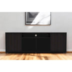 Meuble TV moderne noir pour téléviseurs de 65 pouces avec placards et étagères ouvertes, finition en bois wengé - 51 cm (H) x 150 cm (L) x 38 cm (P)