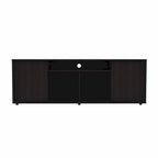Modern Black TV Stand for 65 Inch TVs with Cabinets and Open Shelves and Wenge Wood Finish - 20 H x 59 W x 15 D