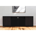 Meuble TV moderne noir pour téléviseurs de 65 pouces avec placards et étagères ouvertes, finition en bois wengé - 51 cm (H) x 150 cm (L) x 38 cm (P)