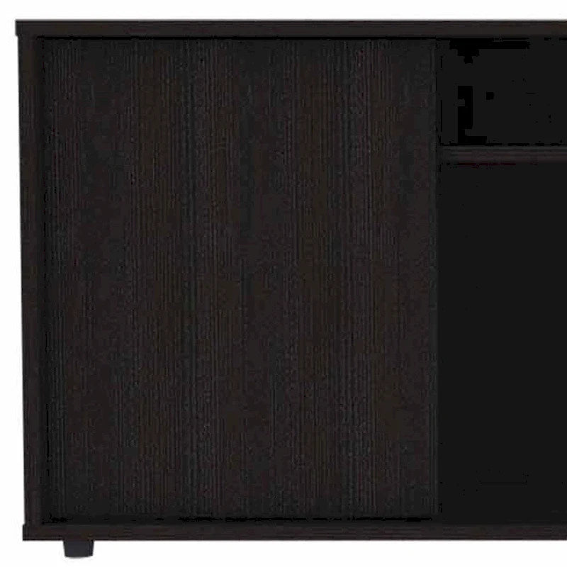Meuble TV moderne noir pour téléviseurs de 65 pouces avec placards et étagères ouvertes, finition en bois wengé - 51 cm (H) x 150 cm (L) x 38 cm (P)