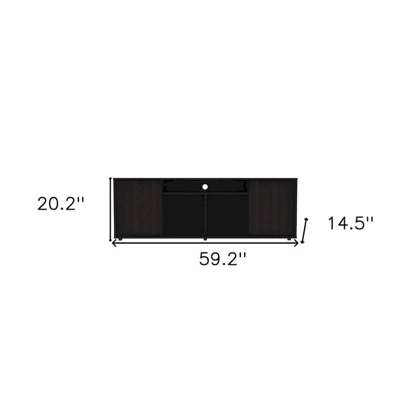 Meuble TV moderne noir pour téléviseurs de 65 pouces avec placards et étagères ouvertes, finition en bois wengé - 51 cm (H) x 150 cm (L) x 38 cm (P)