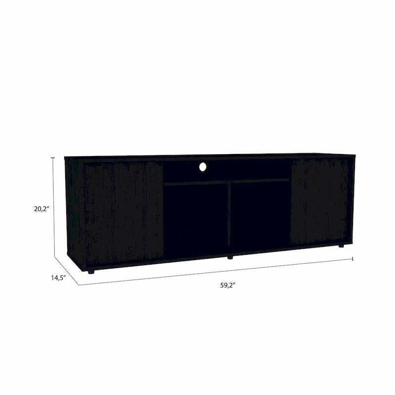 Meuble TV moderne noir pour téléviseurs de 65 pouces avec placards et étagères ouvertes, finition en bois wengé - 51 cm (H) x 150 cm (L) x 38 cm (P)