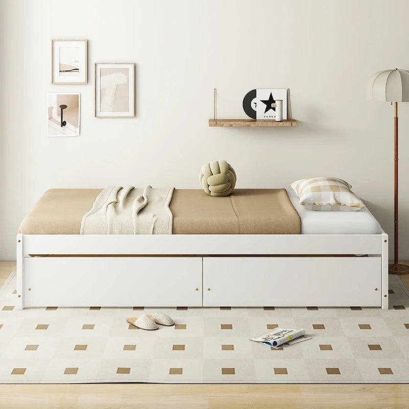 Lit capitaine Gymax pour lit simple avec 2 tiroirs et sommier à lattes pour lit de jour simple