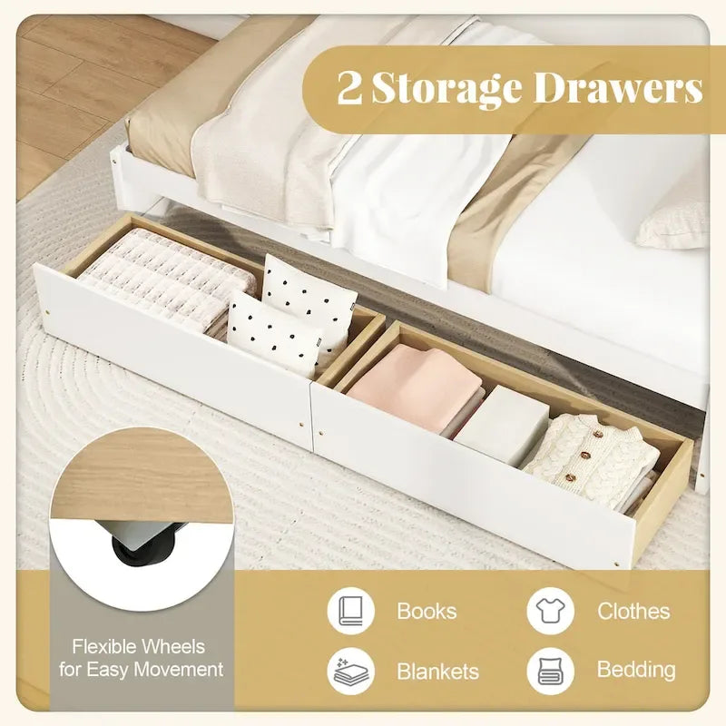 Lit capitaine Gymax pour lit simple avec 2 tiroirs et sommier à lattes pour lit de jour simple