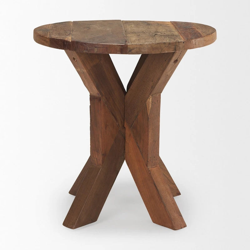 Table d'appoint HomeRoots 26 en bois recyclé brun vieilli - 65,4 cm x 66 cm x 65,4 cm
