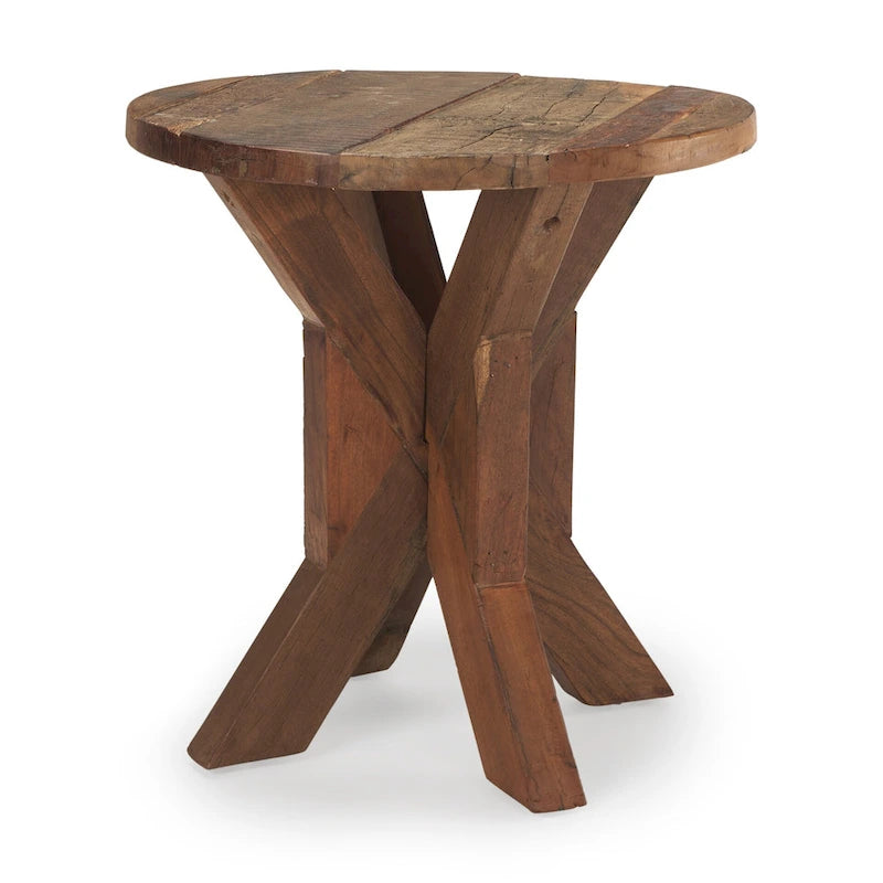 Table d'appoint HomeRoots 26 en bois recyclé brun vieilli - 65,4 cm x 66 cm x 65,4 cm