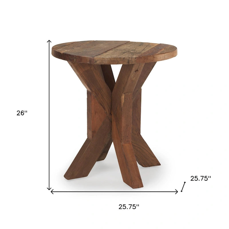 Table d'appoint HomeRoots 26 en bois recyclé brun vieilli - 65,4 cm x 66 cm x 65,4 cm