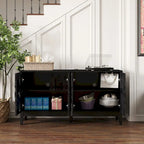 Buffet/meuble d'appoint ajouré, meuble de rangement d'entrée de 60,5 pouces, console multimédia à 4 portes