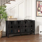 Buffet/meuble d'appoint ajouré, meuble de rangement d'entrée de 60,5 pouces, console multimédia à 4 portes